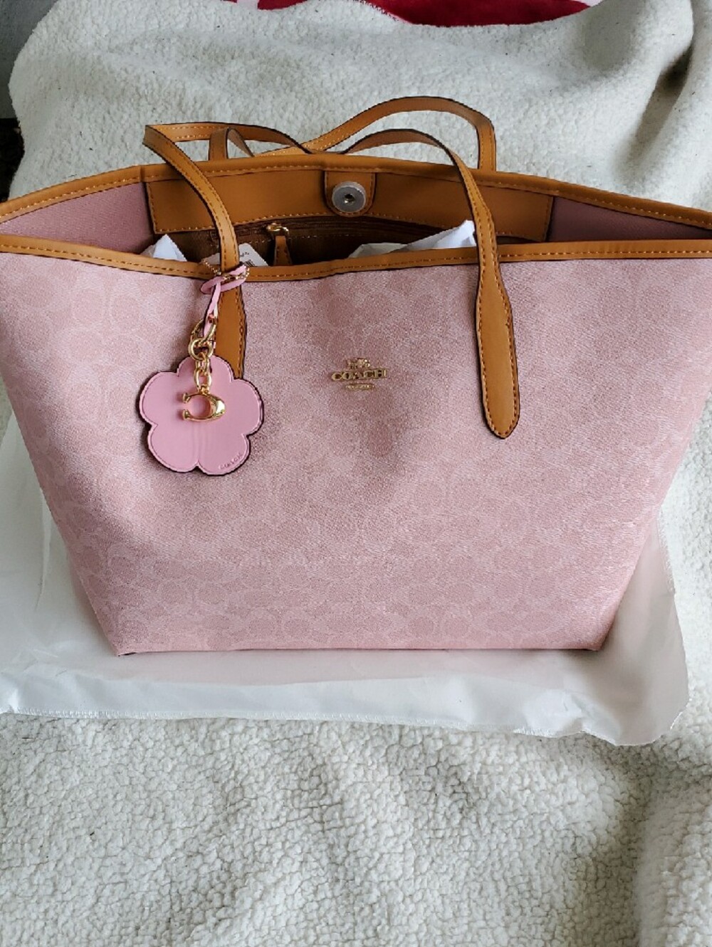 Coach Pink Signature Tote with Tan Trim - Picture 6 of 16